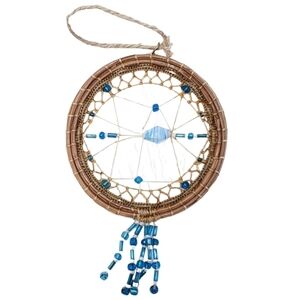 Dream Catcher Boho Decor Brown Blue White Beaded Small